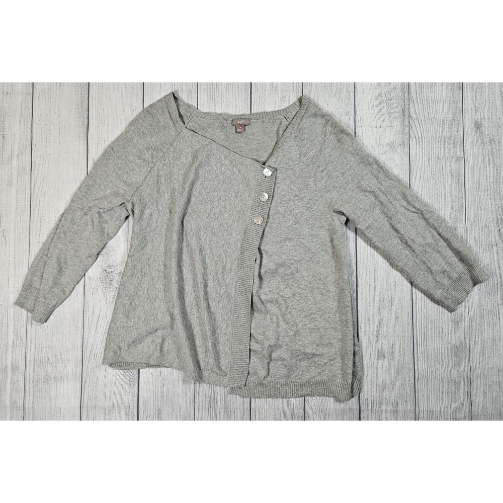 J. Jill Cardigan Womens M Gray Cashmere Blend Asymmetrical Button Sweater